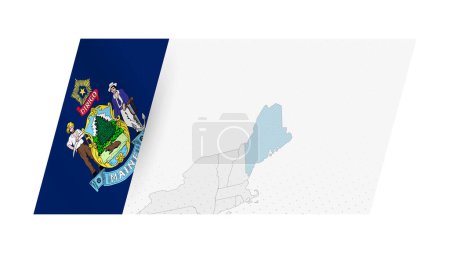 Maine Karte im modernen Stil mit Flagge von Maine auf der linken Seite.