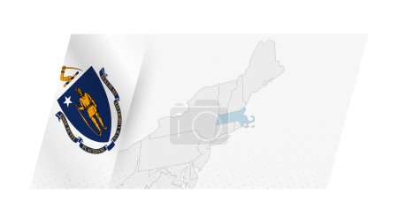 Massachusetts map in modern style with flag of Massachusetts on left side.