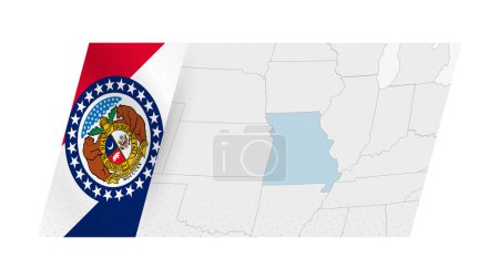 Missouri Karte im modernen Stil mit der Flagge von Missouri auf der linken Seite.