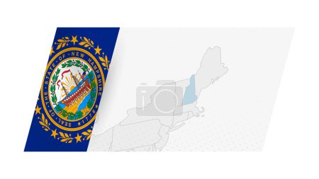 Karte von New Hampshire im modernen Stil mit Flagge von New Hampshire auf der linken Seite.
