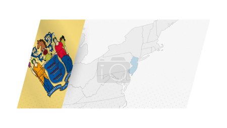 Mapa de New Jersey en estilo moderno con la bandera de New Jersey en el lado izquierdo.