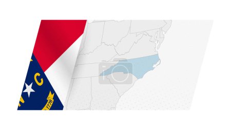 North Carolina map in modern style with flag of North Carolina on left side.