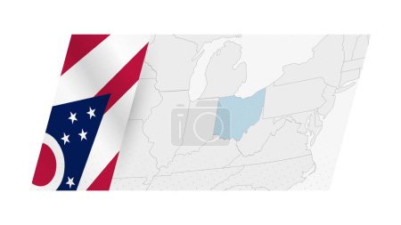 Ohio map in modern style with flag of Ohio on left side.