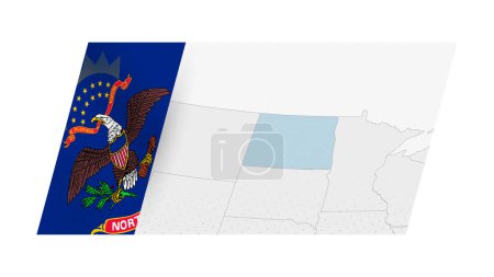 Karte von North Dakota im modernen Stil mit Flagge von North Dakota auf der linken Seite.