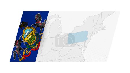 Pennsylvania map in modern style with flag of Pennsylvania on left side.