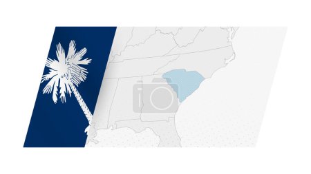 Ilustración de Mapa de Carolina del Sur en estilo moderno con la bandera de Carolina del Sur en el lado izquierdo. - Imagen libre de derechos