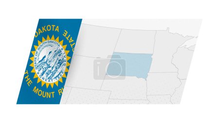 Mapa de Dakota del Sur en estilo moderno con la bandera de Dakota del Sur en el lado izquierdo.