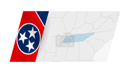 Tennessee map in modern style with flag of Tennessee on left side.