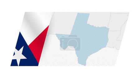 Téléchargez les illustrations : Carte du Texas dans un style moderne avec drapeau du Texas sur le côté gauche. - en licence libre de droit