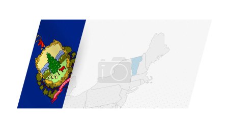 Vermont map in modern style with flag of Vermont on left side.