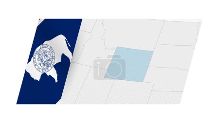 Ilustración de Mapa de Wyoming en estilo moderno con la bandera de Wyoming en el lado izquierdo. - Imagen libre de derechos