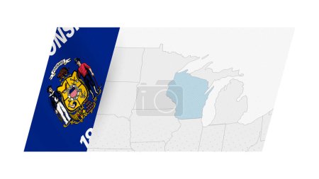 Wisconsin mapa en estilo moderno con la bandera de Wisconsin en el lado izquierdo.