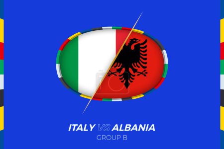 Italia vs Albania icono del partido de fútbol para el torneo de fútbol europeo 2024, frente a icono en la fase de grupo.