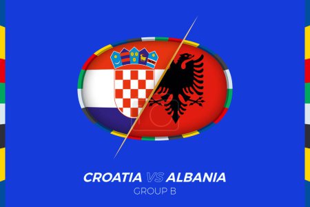 Croatia vs Albania football match icon for European football Tournament 2024, versus icon on group stage.