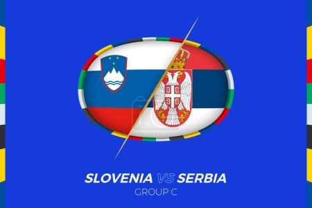 Slovenia vs Serbia football match icon for European football Tournament 2024, versus icon on group stage.