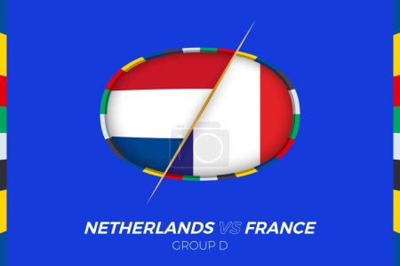 Netherlands vs France football match icon for European football Tournament 2024, versus icon on group stage.