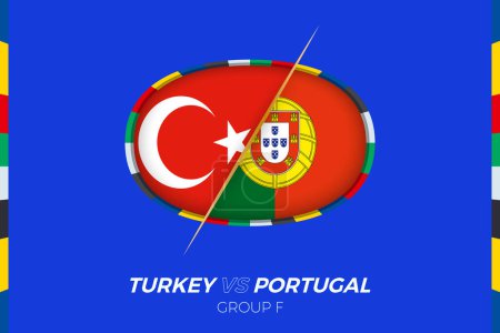 Turkey vs Portugal football match icon for European football Tournament 2024, versus icon on group stage.
