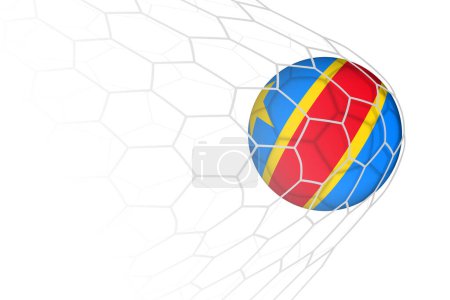 Balón de fútbol con bandera de Congo en red.