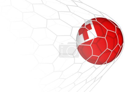 Tonga flag soccer ball in net.
