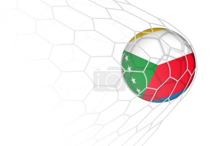 Balón de fútbol bandera de Comoras en red.