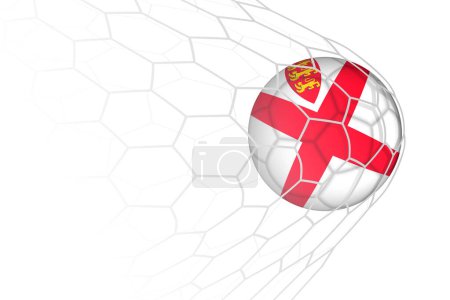 Jersey flag soccer ball in net.