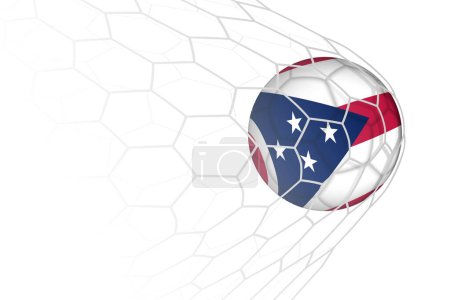 Ohio flag soccer ball in net.
