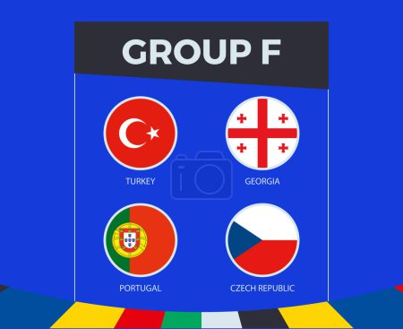 Participants of Group F of European football competition 2024, on sport background.