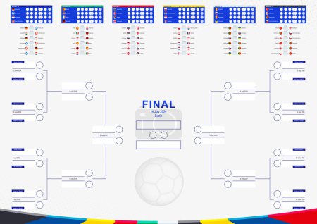 Football results table of European Football tournament 2024. Soccer tournament match schedule 2024. Vector football background.