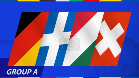 Group A flags of the International football tournament 2024. Abstract flags of Germany, Scotland, Hungary, Switzerland