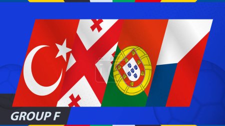 Flaggen der Gruppe F des Internationalen Fußballturniers 2024. Abstrakte Flaggen der Türkei, Georgiens, Portugals, Tschechiens