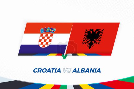 Croacia vs Albania en la Competencia de Fútbol, Grupo B. Versus icono en el fondo de fútbol.