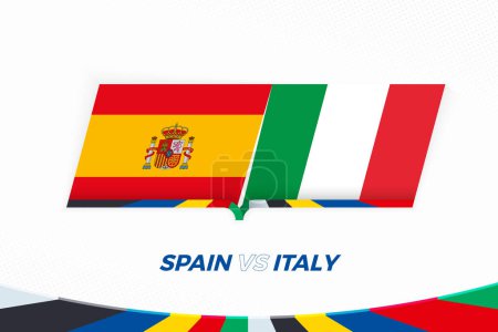 Spain vs Italy in Football Competition, Group B. Versus icon on Football background.
