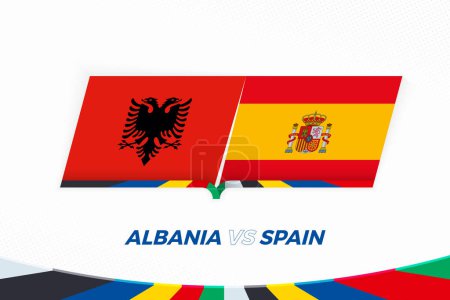 Albania vs España en Competición de Fútbol, Grupo B. Versus icono en el fondo de fútbol.