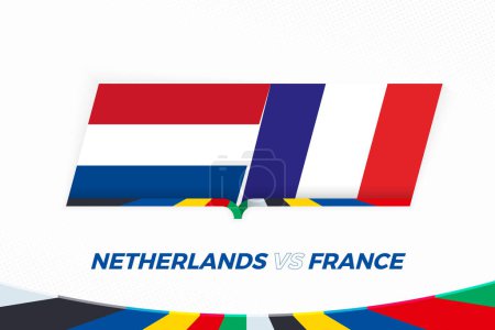 Netherlands vs France in Football Competition, Group D. Versus icon on Football background.