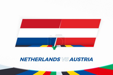 Holanda vs Austria en la Competencia de Fútbol, Grupo D. Versus icono en el fondo del fútbol.
