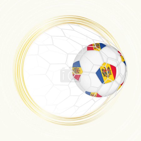 Emblème de football avec ballon de football avec drapeau de la Moldavie en filet, but de but pour la Moldavie.