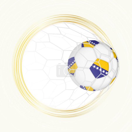 Emblema de fútbol con pelota de fútbol con bandera de Bosnia y Herzegovina en la red, anotando gol para Bosnia y Herzegovina.