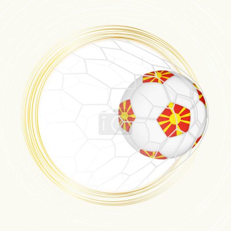 Football emblem with football ball with flag of North Macedonia in net, scoring goal for North Macedonia.