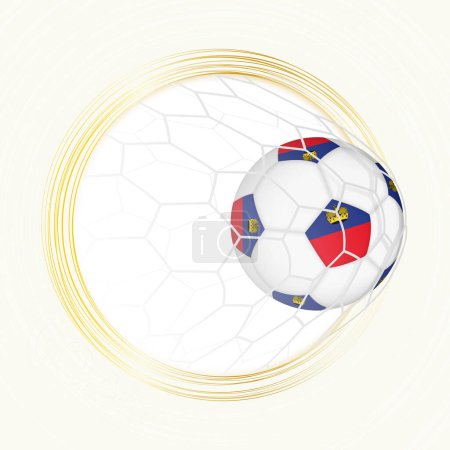 Emblème de football avec ballon de football avec drapeau du Liechtenstein en filet, but marqué pour le Liechtenstein.