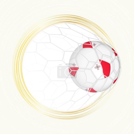 Téléchargez les illustrations : Emblème de football avec ballon de football avec drapeau de Malte en filet, but marqueur pour Malte. - en licence libre de droit