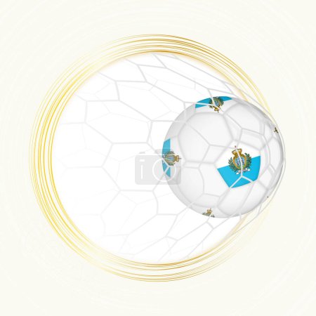 Fußball-Emblem mit Ball und Flagge von San Marino im Netz, Tor für San Marino.