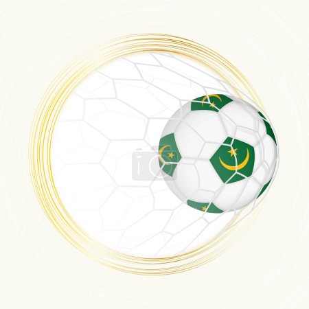 Emblema de fútbol con pelota de fútbol con bandera de Mauritania en red, goleador para Mauritania.