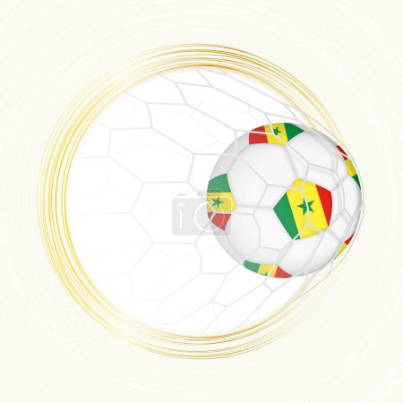 Football emblem with football ball with flag of Senegal in net, scoring goal for Senegal.