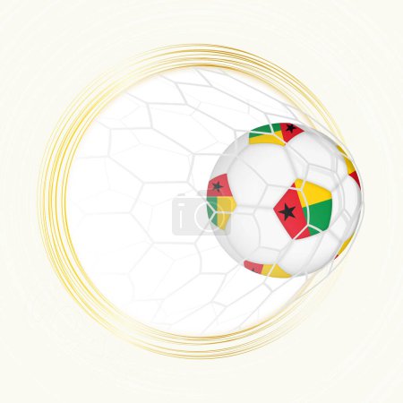 Emblema de fútbol con pelota de fútbol con bandera de Guinea-Bissau en red, goleador para Guinea-Bissau.