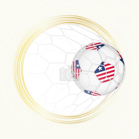 Emblema de fútbol con pelota de fútbol con bandera de Liberia en red, gol de anotación para Liberia.