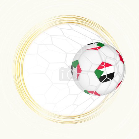 Football emblem with football ball with flag of Sudan in net, scoring goal for Sudan.