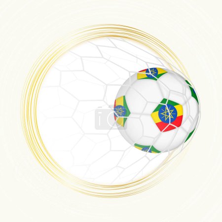Football emblem with football ball with flag of Ethiopia in net, scoring goal for Ethiopia.
