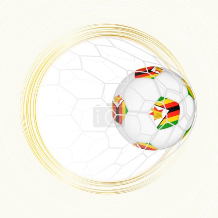 Emblema de fútbol con pelota de fútbol con bandera de Zimbabue en la red, marcando gol para Zimbabue.