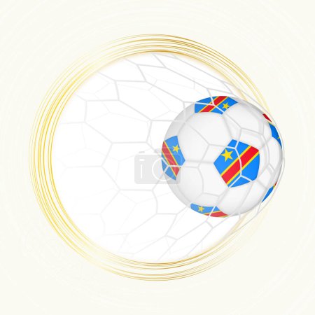 Emblema de fútbol con pelota de fútbol con bandera de la República Democrática del Congo en la red, goleador para la República Democrática del Congo.