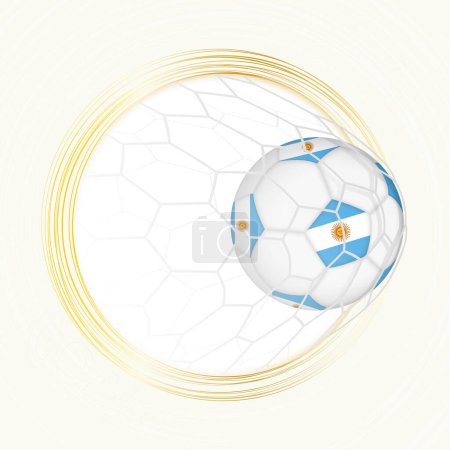 Football emblem with football ball with flag of Argentina in net, scoring goal for Argentina.
